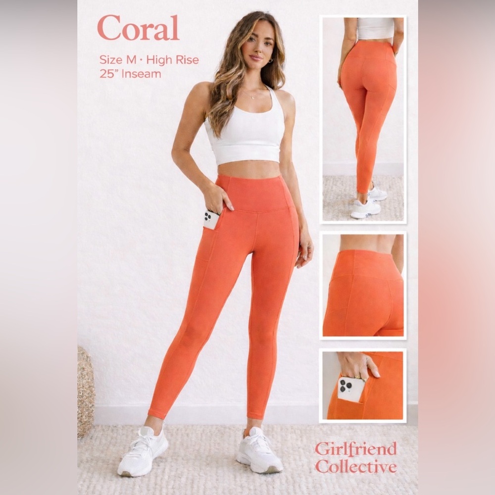 Girlfriend Collective Coral High Rise Athletic Pocket Leggings Size M Workout